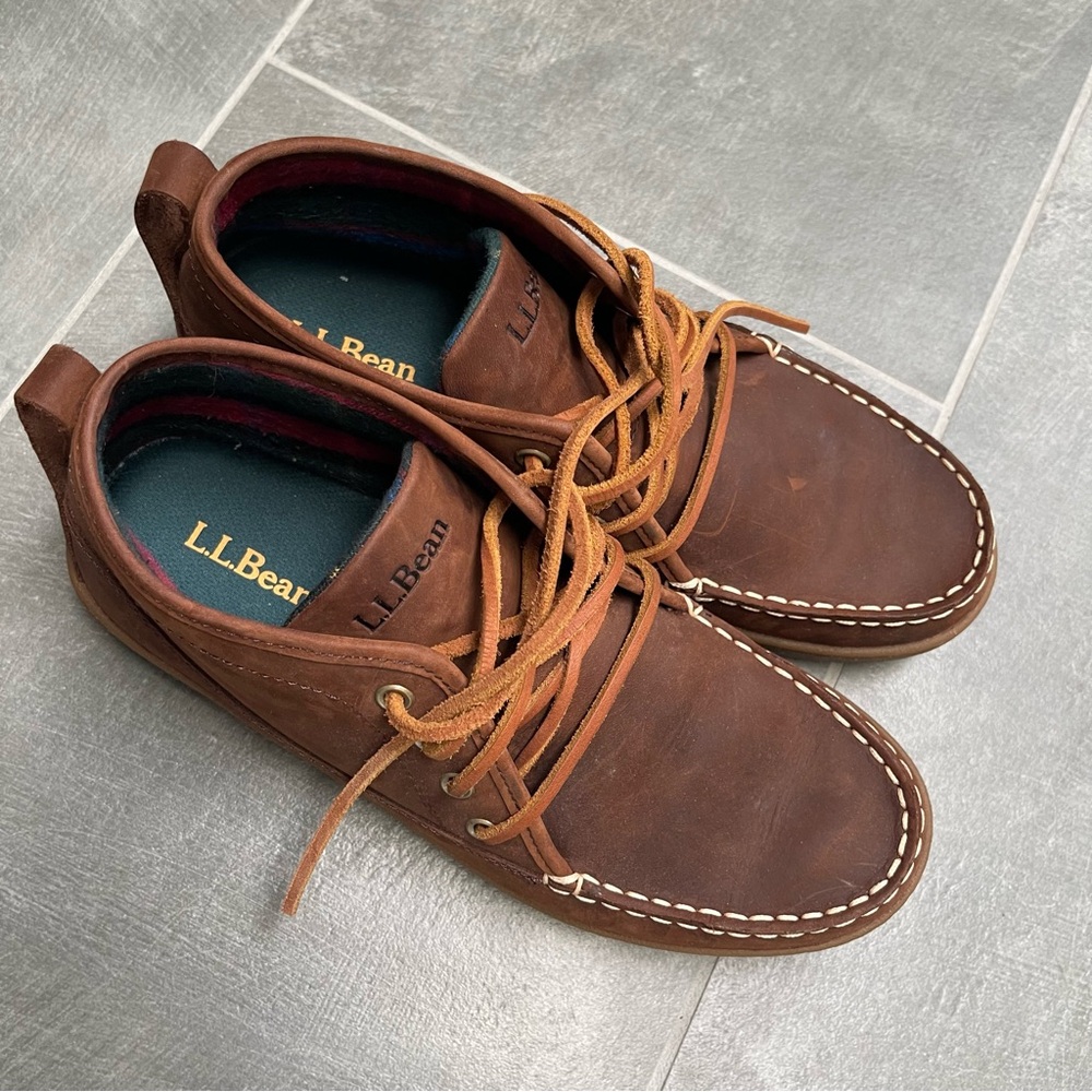 L.L.Bean Mens Flannel Lined Leather Ranger Moc Toe Chukka Boots, Size 9 - Picture 3 of 14